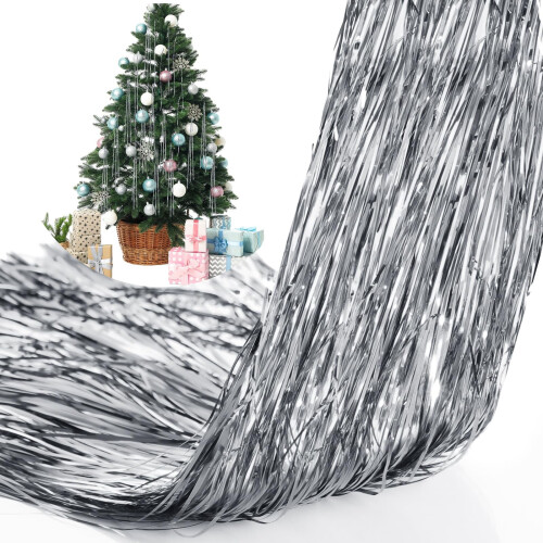 Silver Tinsel Icicles Christmas Tree Decor 3000 Strands 50cm