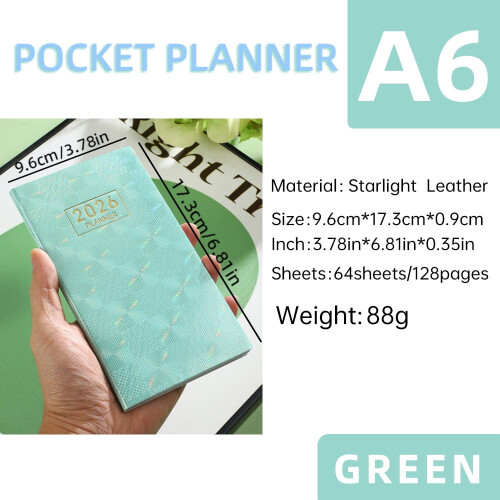 A6 Mini Notebook Organizer Green 173x96mm