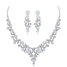Alloy Rhinestone Faux Pearl Jewelry Set White