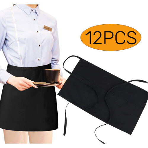 Women's Pocketed Half Apron with Reinforced Seams, Black,