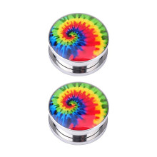 Punk Tie-Dyed Stainless Steel Ear Plugs 14 mm 1 Pair