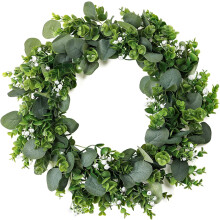 Artificial Eucalyptus Wreath 17 Inch Green with White