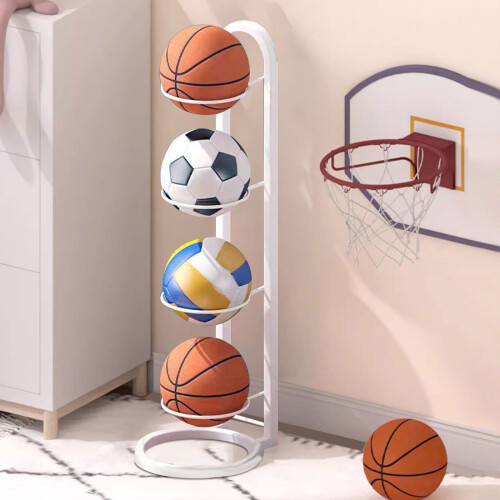 Basketball Storage Rack Heavy Duty 4-Tier White