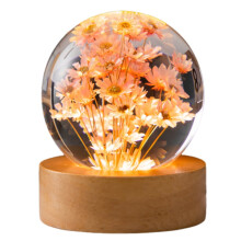 Flower Crystal Ball Night Light Desk Lamp Red Daisy