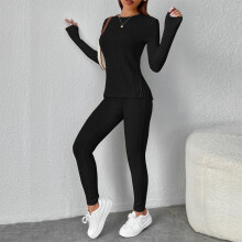 Women's Solid Lounge Set Black XXS