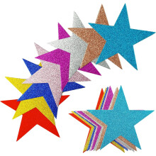 Glitter Star Cutouts Paper Confetti 80 pcs 6 inches 8 colors