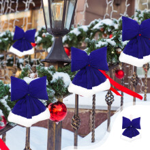 Blue Flock Christmas Bow Decoration Oversized 1 pc