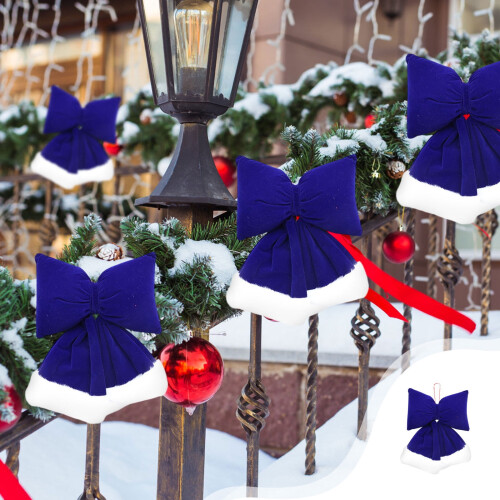 Blue Flock Christmas Bow Decoration Oversized 1 pc