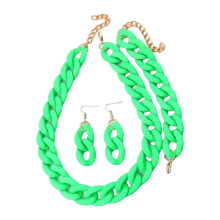 Green Acrylic Chunky Chain Necklace Bracelet Earrings Set