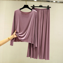 Purple Cotton Women's Pajama Set Long Sleeve Large
