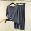 Women's Cotton Pajama Set Long Sleeve Two-Piece Grey M 1