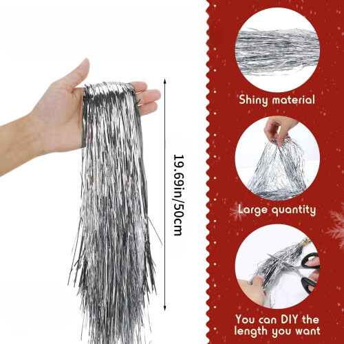 Silver Tinsel Icicles Christmas Tree Decor 3000 Strands 50cm 1