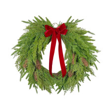 Norfolk Pine Christmas Wreath 16.5 Inch with Red Bow