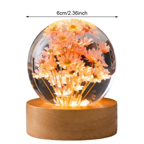 Flower Crystal Ball Night Light Desk Lamp Red Daisy 1