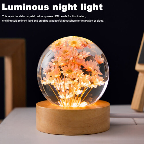 Flower Crystal Ball Night Light Desk Lamp Red Daisy 2
