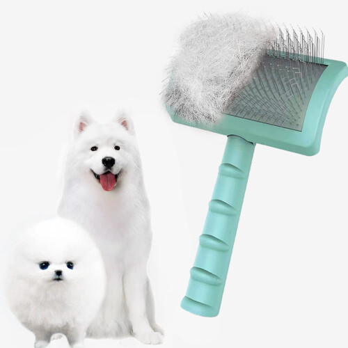 Firm Slicker Brush for Dogs - Extra Long Pin, Green 1