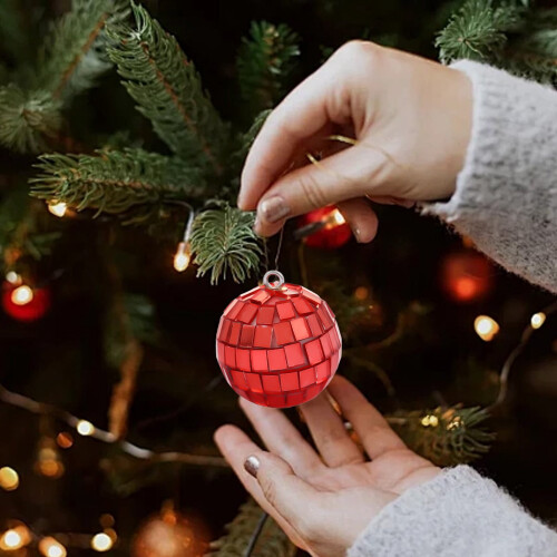 Round Disco Ball Christmas Ornament Red 1