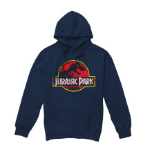 (M, Navy) Jurassic Park Unisex Adult Distressed Logo Hoodie
