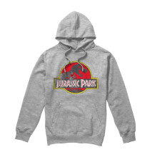 (S, Athletic Heather) Jurassic Park Unisex Adult Distressed Logo Hoodie