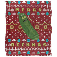 (36in x 58in, Multicoloured) Rick And Morty Merry Rickmas Pickle Rick Christmas Blanket