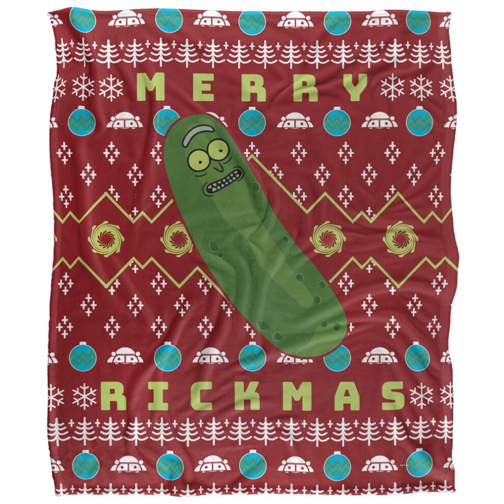 Rick And Morty (36In X 58In, Multicoloured) Merry Rickmas Pickle Rick Christmas Blanket