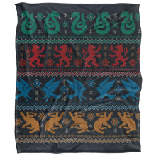 (36in x 58in, Multicoloured) Harry Potter Hogwarts Houses Winter Blanket