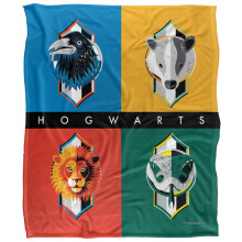 (36in x 58in, Multicoloured) Harry Potter Bold Hogwarts Houses Blanket