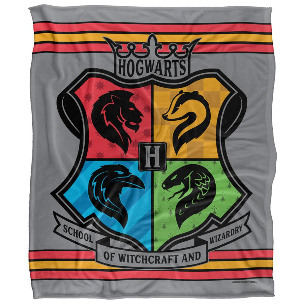Harry Potter (58In X 36In, Multicoloured) Witchcraft And Wizardry Hogwarts Crest Blanket