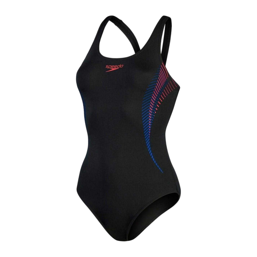 Speedo (6 Uk, Black/Red) Womens/Ladies Placement Abstract Muscleback One Piece Swimsuit