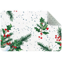 Holly Twigs and Red Berries Rug Non-Slip Washable Indoor