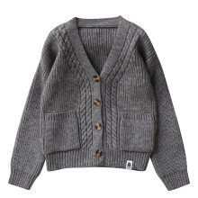 Gray Crochet Knit Sweater Coat for Kids, Long Sleeve, Fall