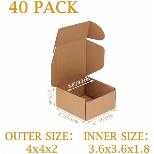 Brown Shipping Boxes 4x4x2 inch 40-Pack Tab Lock Tuck Top 1