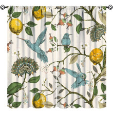 Retro Lemon Hummingbird Curtain Vintage Botanical Print 55