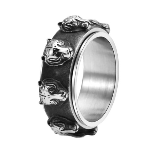 Men's Stainless Steel Tiger Head Ring Silver Black Size 13