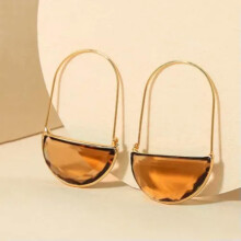 Green Crystal Semi-Circle Earrings Glass Brown