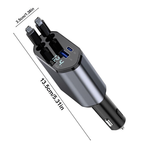 Retractable Car Charger 120W 4-Port USB 2