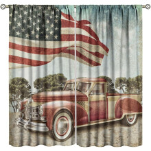 American Flag Retro Car Curtains Rustic Red Vintage 84" W x