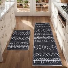 Non-Slip Kitchen Runner Rug Set Dark Blue Black 2-Piece