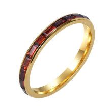 Stainless Steel Personality Ring with Rhinestones Gold Red