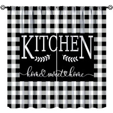 Rustic Kitchen Curtains Black White Buffalo Check 55" W x