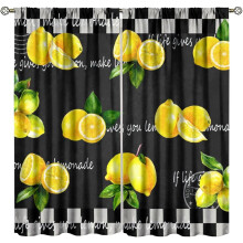 Lemon Kitchen Curtains Black White Buffalo Plaid 42x54 Inch