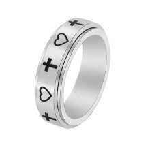 Stainless Steel Heart Cross Rotatable Ring Silver Size 9