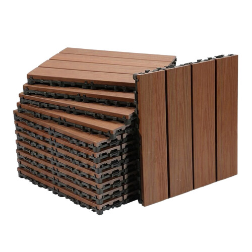 Interlocking Deck Tiles Teak Style 30x30 cm 1