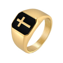 Men's Cross Ring Stainless Steel Gold Enamel Size 9
