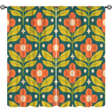 Floral Curtains Retro 70s Geometric Minimalist 2 Panels