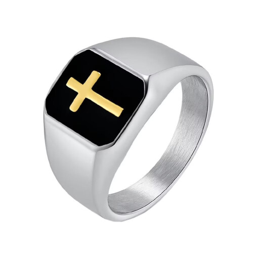 Men's Stainless Steel Cross Ring Silver Gold Size 9