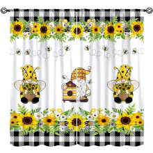 Sunflower Black White Scottish Grid Bee Curtains 2 Panels