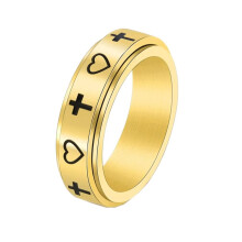 Stainless Steel Heart Cross Rotatable Ring Gold 6mm Size 9