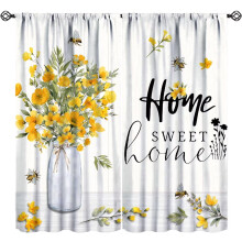 Rustic Yellow Floral Curtains Farmhouse Style 52x84 inch
