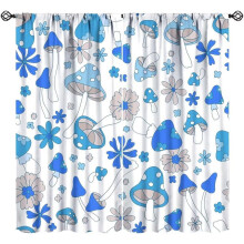 Boho Mushroom Curtains Blue White Floral 72x63in Rod Pocket